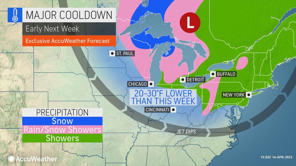 Blast of cold air to wipe away summerlike warmth across central, eastern US