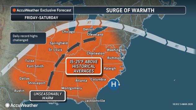 Temperatures to surge to May-like levels in eastern U.S. late this week ...